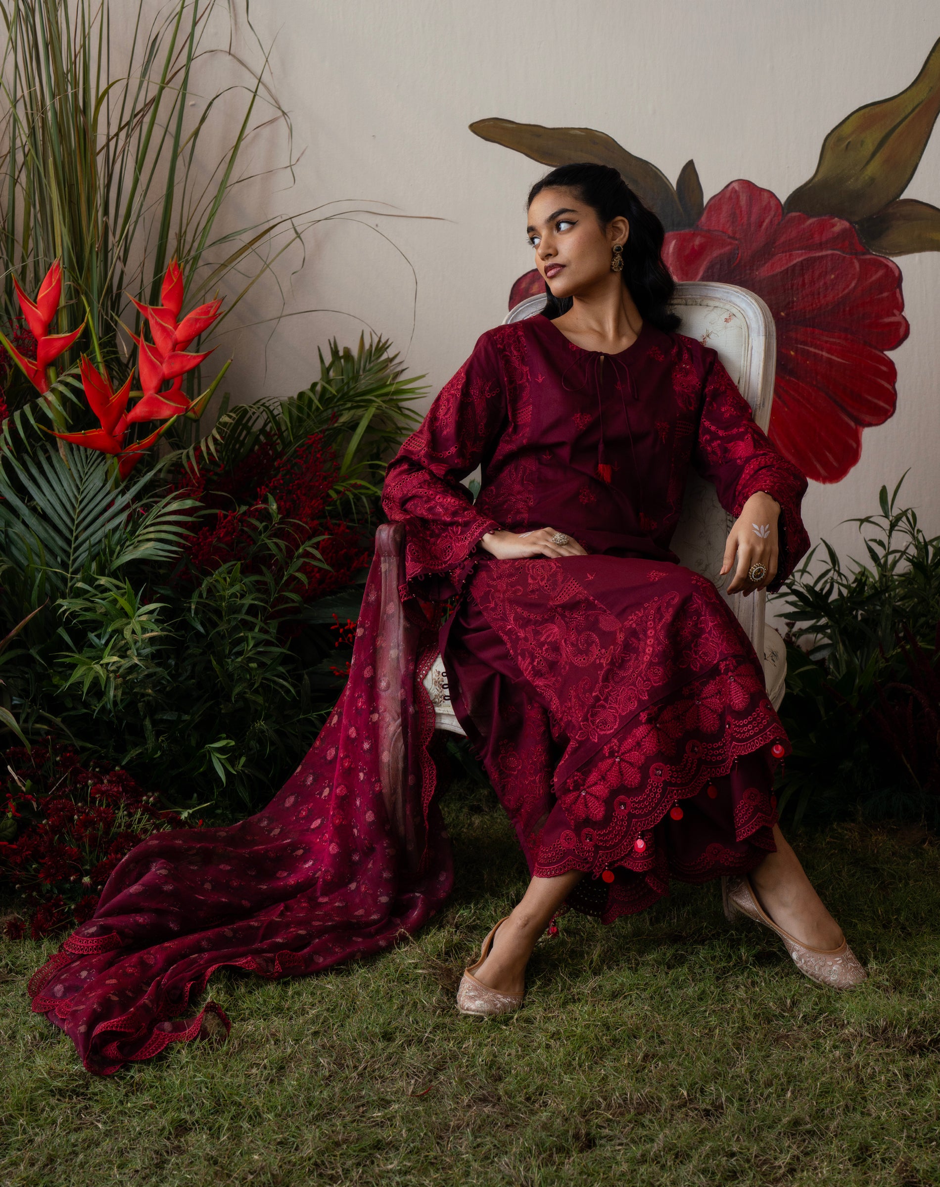 Mehrunisa Wine Lawn Set
