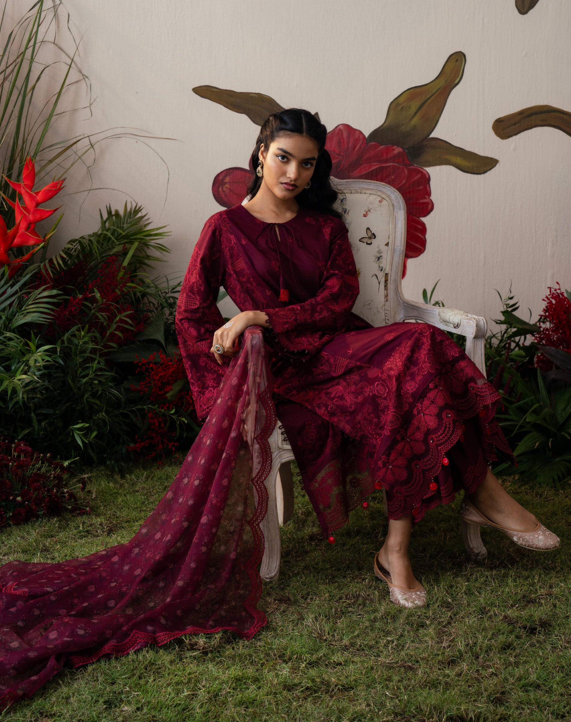 Mehrunisa Wine Lawn Set