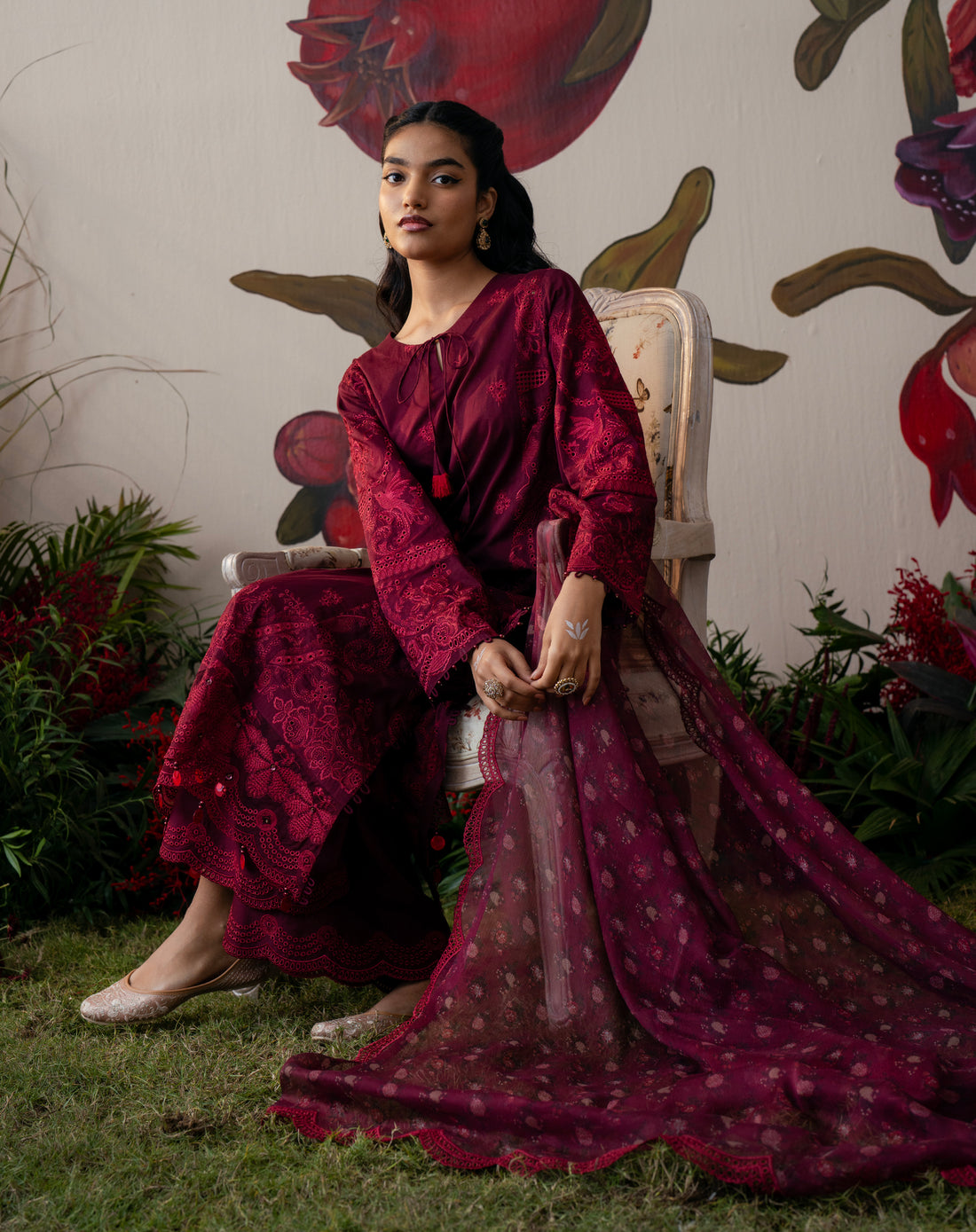 Mehrunisa Wine Lawn Set